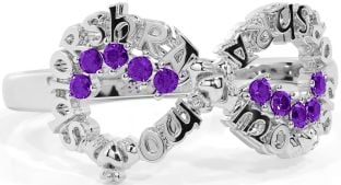 Amethyst Silver Claddagh Infinity Irish "My eternal love" Ring