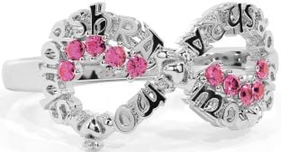 Pink Tourmaline Silver Claddagh Infinity Irish "My eternal love" Ring