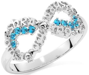 Topaz Silver Claddagh Infinity Irish "My eternal love" Ring