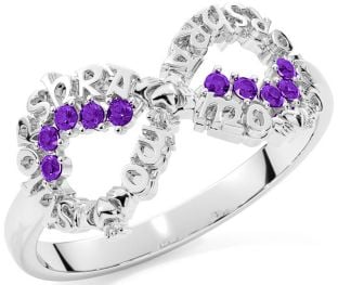 Amethyst White Gold Claddagh Infinity Irish "My eternal love" Ring