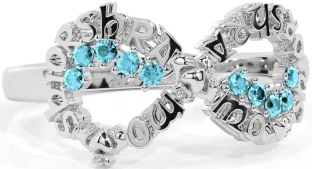 Aquamarine White Gold Claddagh Infinity Irish "My eternal love" Ring
