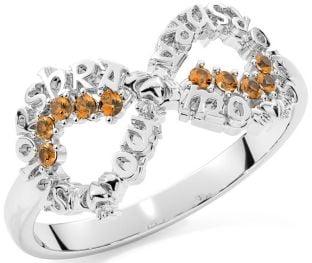 Citrine White Gold Claddagh Infinity Irish "My eternal love" Ring