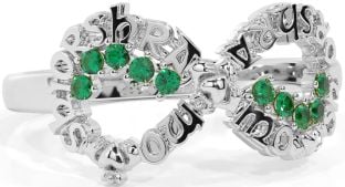 Emerald White Gold Claddagh Infinity Irish "My eternal love" Ring