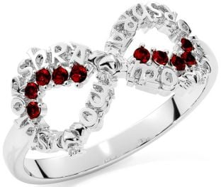 Garnet White Gold Claddagh Infinity Irish "My eternal love" Ring
