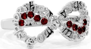 Garnet White Gold Claddagh Infinity Irish "My eternal love" Ring