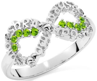 Peridot White Gold Claddagh Infinity Irish "My eternal love" Ring