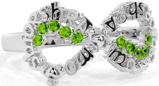 Peridot White Gold Claddagh Infinity Irish "My eternal love" Ring