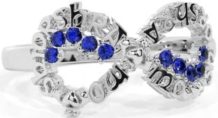 Sapphire White Gold Claddagh Infinity Irish "My eternal love" Ring