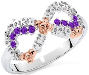Amethyst White Rose Gold Claddagh Infinity Irish "My eternal love" Ring