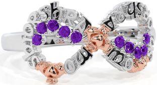Amethyst White Rose Gold Claddagh Infinity Irish "My eternal love" Ring