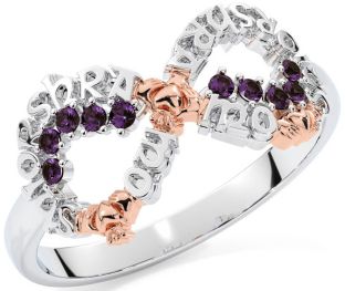 Alexandrite White Rose Gold Claddagh Infinity Irish "My eternal love" Ring