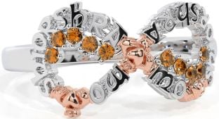 Citrine White Rose Gold Claddagh Infinity Irish "My eternal love" Ring