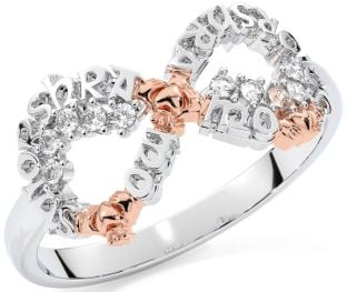 Diamond White Rose Gold Claddagh Infinity Irish "My eternal love" Ring