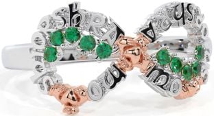 Emerald White Rose Gold Claddagh Infinity Irish "My eternal love" Ring