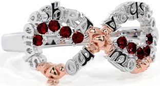 Garnet White Rose Gold Claddagh Infinity Irish "My eternal love" Ring