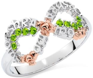 Peridot White Rose Gold Claddagh Infinity Irish "My eternal love" Ring