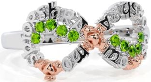 Peridot White Rose Gold Claddagh Infinity Irish "My eternal love" Ring