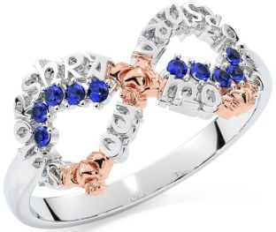 Sapphire White Rose Gold Claddagh Infinity Irish "My eternal love" Ring
