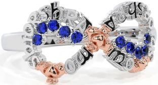 Sapphire White Rose Gold Claddagh Infinity Irish "My eternal love" Ring