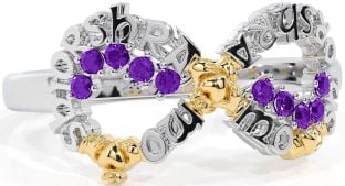 Amethyst White Yellow Gold Claddagh Infinity Irish "My eternal love" Ring