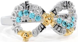 Aquamarine White Yellow Gold Claddagh Infinity Irish "My eternal love" Ring