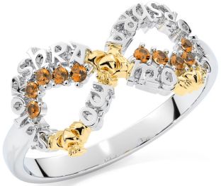 Citrine White Yellow Gold Claddagh Infinity Irish "My eternal love" Ring