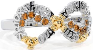Citrine White Yellow Gold Claddagh Infinity Irish "My eternal love" Ring