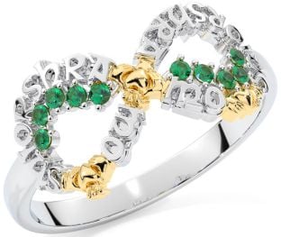Emerald White Yellow Gold Claddagh Infinity Irish "My eternal love" Ring