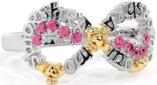 Pink Tourmaline White Yellow Gold Claddagh Infinity Irish "My eternal love" Ring