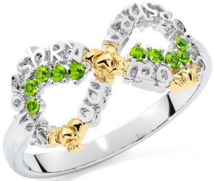 Peridot White Yellow Gold Claddagh Infinity Irish "My eternal love" Ring