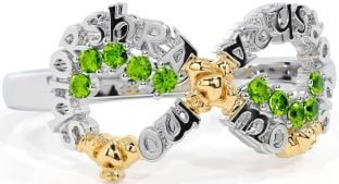 Peridot White Yellow Gold Claddagh Infinity Irish "My eternal love" Ring