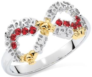Ruby White Yellow Gold Claddagh Infinity Irish "My eternal love" Ring