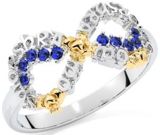 Sapphire White Yellow Gold Claddagh Infinity Irish "My eternal love" Ring