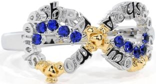 Sapphire White Yellow Gold Claddagh Infinity Irish "My eternal love" Ring