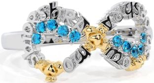 Topaz White Yellow Gold Claddagh Infinity Irish "My eternal love" Ring