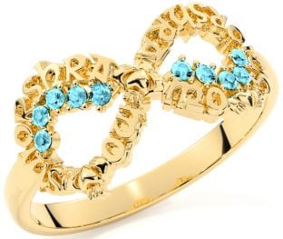 Aquamarine Gold Claddagh Infinity Irish "My eternal love" Ring