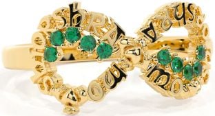 Emerald Gold Claddagh Infinity Irish "My eternal love" Ring