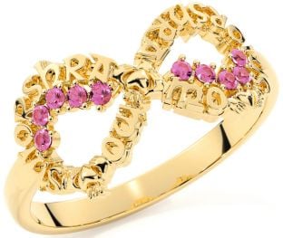 Pink Tourmaline Gold Claddagh Infinity Irish "My eternal love" Ring
