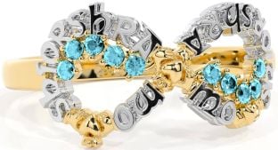 Aquamarine White Yellow Gold Claddagh Infinity Irish "My eternal love" Ring
