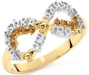 Citrine White Yellow Gold Claddagh Infinity Irish "My eternal love" Ring