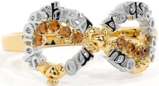 Citrine White Yellow Gold Claddagh Infinity Irish "My eternal love" Ring