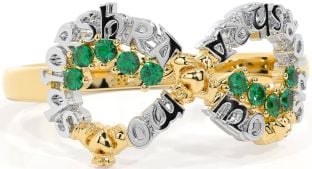 Emerald White Yellow Gold Claddagh Infinity Irish "My eternal love" Ring