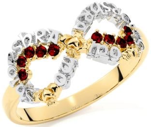 Garnet White Yellow Gold Claddagh Infinity Irish "My eternal love" Ring