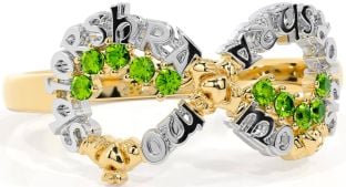 Peridot White Yellow Gold Claddagh Infinity Irish "My eternal love" Ring