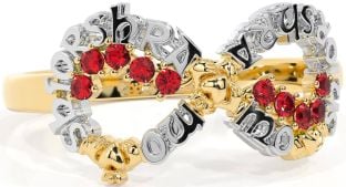 Ruby White Yellow Gold Claddagh Infinity Irish "My eternal love" Ring