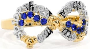 Sapphire White Yellow Gold Claddagh Infinity Irish "My eternal love" Ring