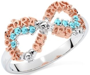 Aquamarine Rose Gold Silver Claddagh Infinity Irish "My eternal love" Ring