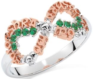 Emerald Rose Gold Silver Claddagh Infinity Irish "My eternal love" Ring