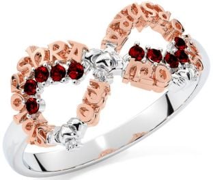 Garnet Rose Gold Silver Claddagh Infinity Irish "My eternal love" Ring