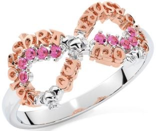 Pink Tourmaline Rose Gold Silver Claddagh Infinity Irish "My eternal love" Ring